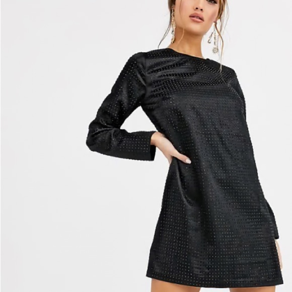 ASOS Black Long Sleeve Dress Rhinestone Mini size 2